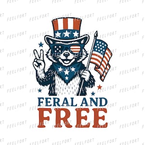 Wilde en gratis wasbeer SVG-PNG | Patriottische 4 juli-clipart | Vintage USA Independence Day-ontwerp voor Cricut-sublimatie & ambachten | 06