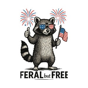 野生のアライグマと自由のアライグマ SVG PNG | 愛国的な独立記念日のクリップアート | Cricut昇華転写とクラフト用のヴィンテージアメリカ独立記念日デザイン | 02