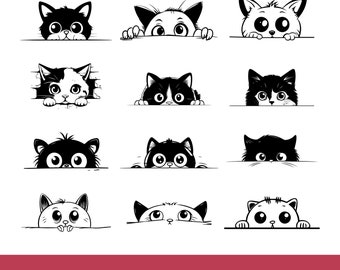 Peeking Cat SVG PNG Peeking Cat Clipart Peeking Cat Svg Files For Cricut Peeking Cat Silhouette Svg, Cute cat Svg Black cat Svg cat bundle