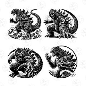 Angry Godzilla SVG PNG Bundle, Scary Godzilla Svg, Cartoon Godzilla Svg, Monster Godzilla Cut Files, Monster Clipart Vector, Godzilla Bundle