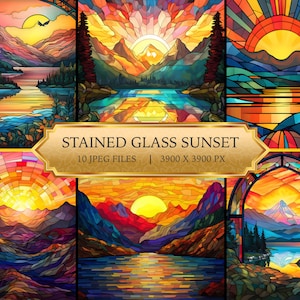 Stained Glass Sunset Digital Paper Printable Textures Printable Scrapbook Paper DIY Stained Glass Sunset Digital Paper Instant Download