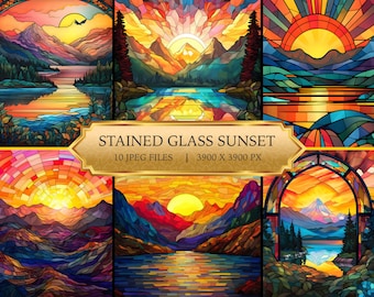 Stained Glass Sunset Digital Paper Printable Textures Printable Scrapbook Paper DIY Stained Glass Sunset Digital Paper Instant Download