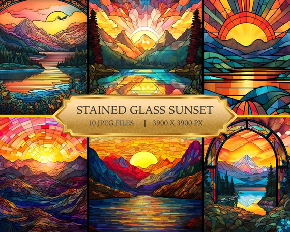 Stained Glass Sunset Digital Paper Printable Textures Printable Scrapbook Paper DIY Stained Glass Sunset Digital Paper Instant Download