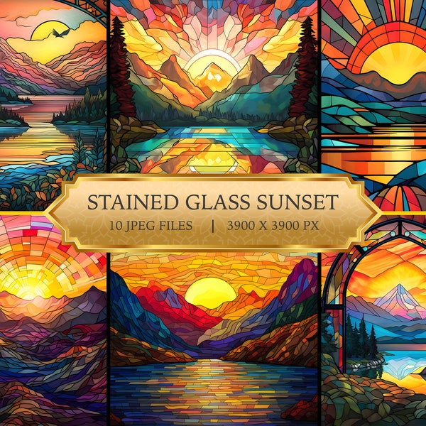 Stained Glass Sunset Digital Paper Printable Textures Printable Scrapbook Paper DIY Stained Glass Sunset Digital Paper Instant Download