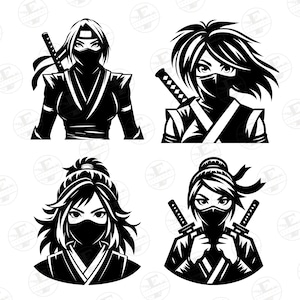 Ninja Girl SVG PNG-bundel | Schattige ninja meisje SVG, ninja hoofd SVG, ninja ridder SVG, coole ninja clipart ninja vector bundel, ninja krijger