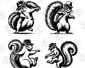 Paquete de SVG y PNG de ardilla bailando, clipart de ardilla, clipart de animal bailando, clipart de vida silvestre, clipart de animales, ardilla PNG