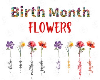 Mes de nacimiento flores clipart set colorido acuarela floral PNG DIY mes de nacimiento kit de flores acuarela clipart paquete para cumpleaños, día de la madre