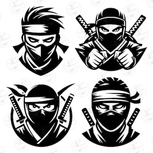 Ninja SVG PNG-bundel | Ninja Svg, Ninja hoofd SVG, Ninja Knight Svg, Cool Ninja Clipart Ninja Vector bundel, Ninja Warrior, transparante BG