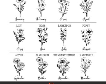 Birth Month Flowers Bouquet SVG Bundle DIY Birth Month Flowers Birth Flower Svg and Png Birth Month Flower Gift for Mother, Father, Friends