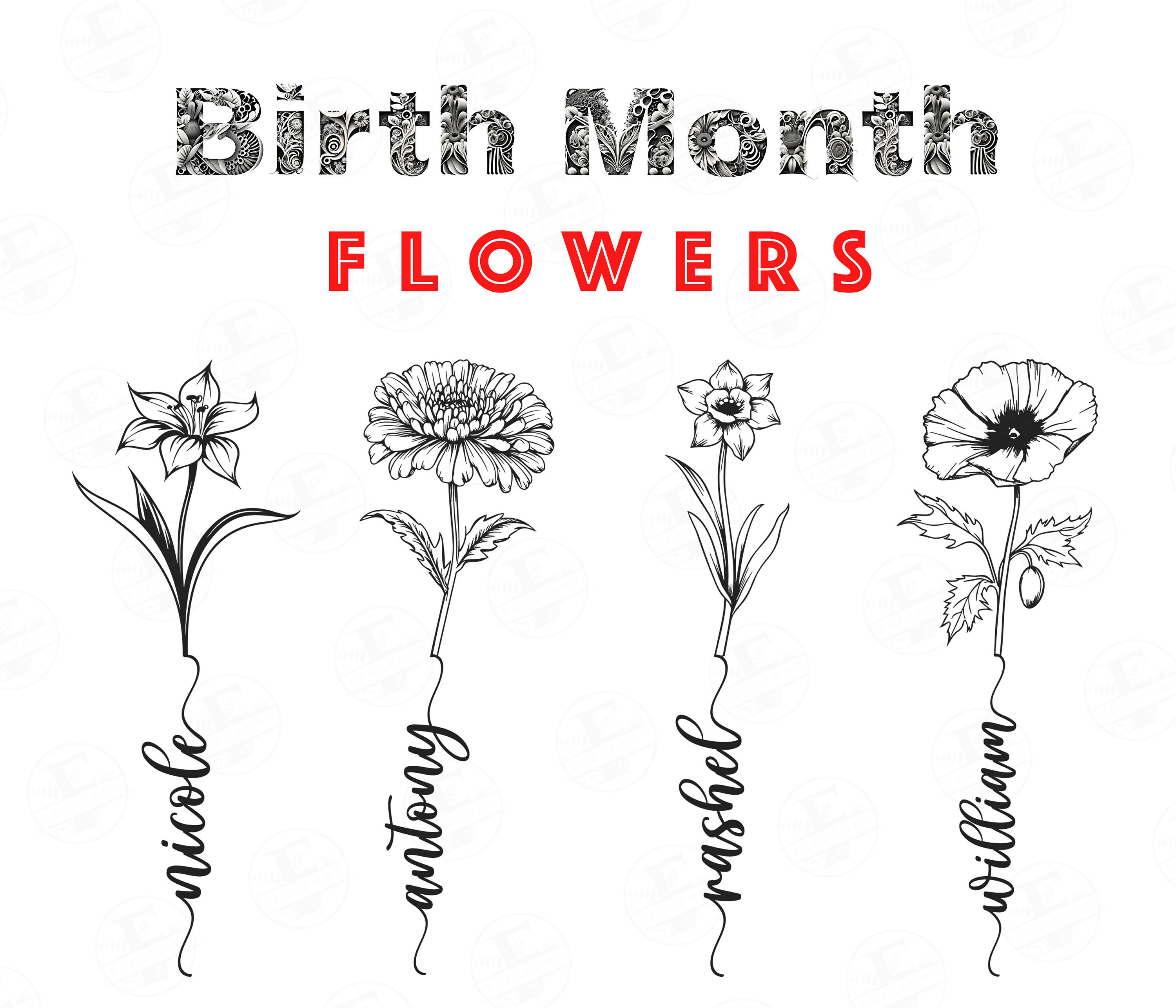 Birth Month Flowers SVG and PNG Set Floral DIY Birth Month Etsy