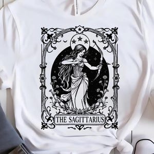Camiseta del zodiaco Sagitario, camiseta de tarot, camiseta unisex de astrología, camiseta del horóscopo, camiseta con gráfico místico