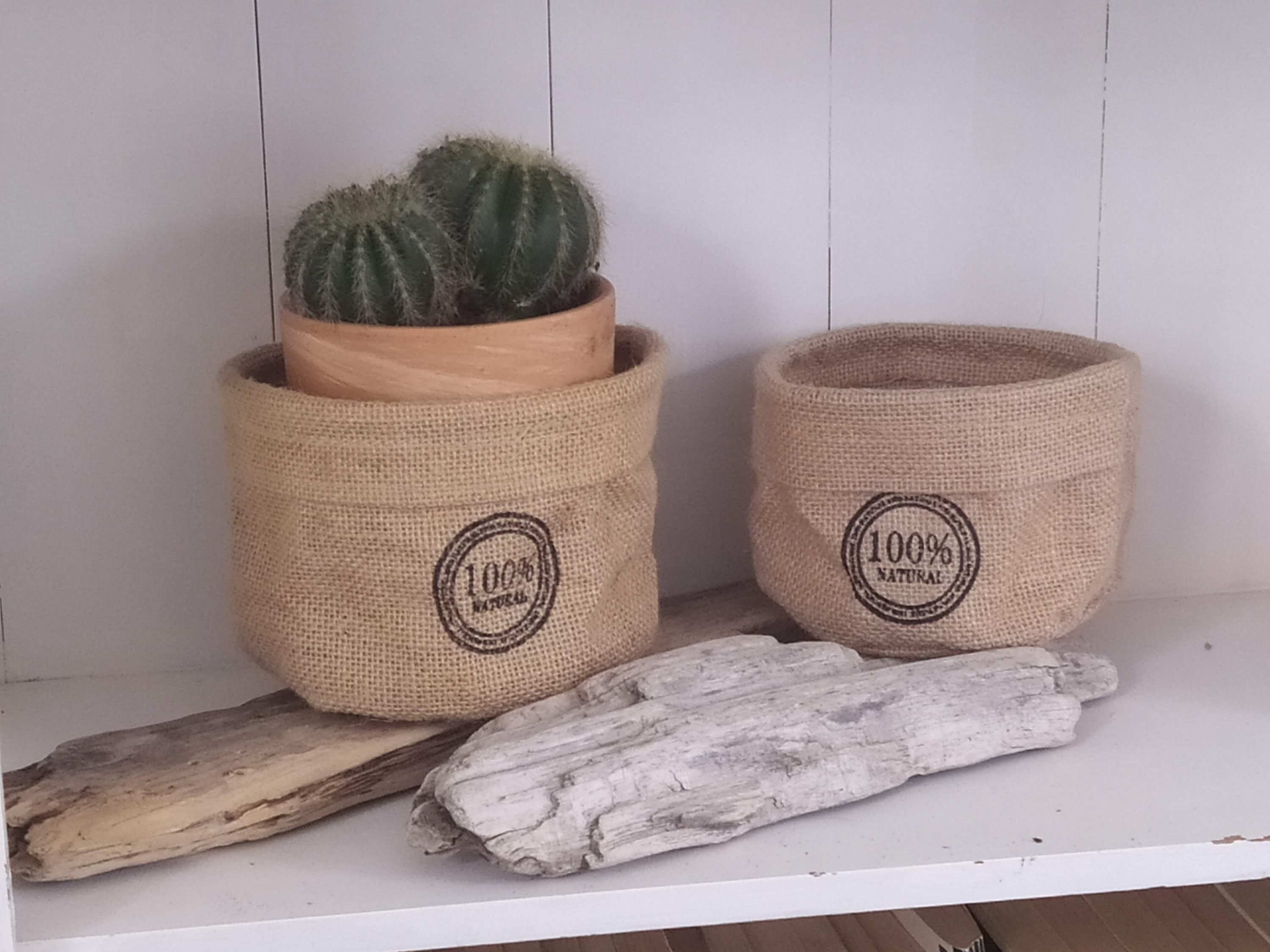 Ensemble de 2 cache pots en toile de jute | Etsy