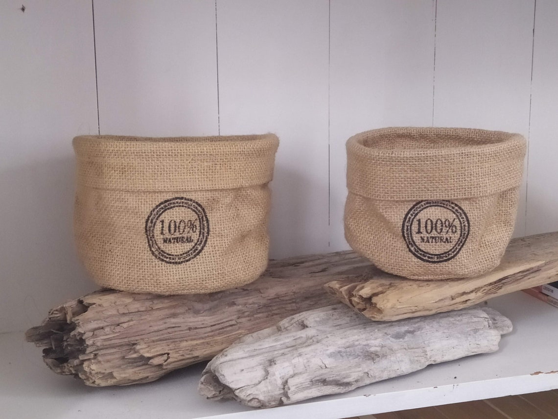 Ensemble de 2 cache pots en toile de jute | Etsy