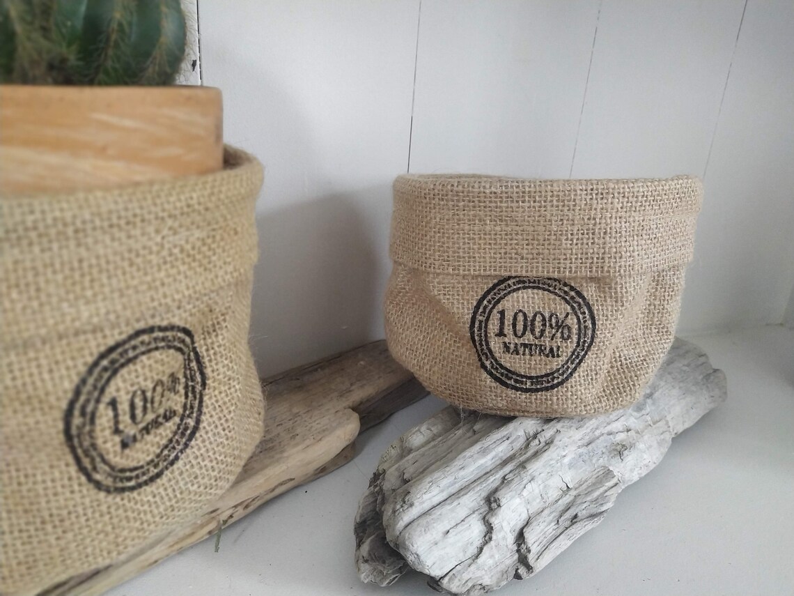 Ensemble de 2 cache pots en toile de jute | Etsy