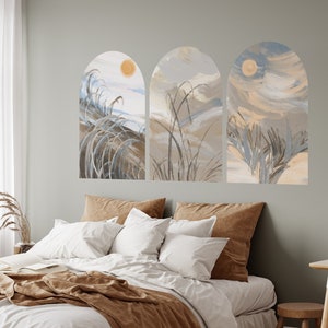 Set di adesivi murali Trio Arch, carta da parati Bed Arch, set di 3 arte astratta della natura a forma di arco Boho, staccabile e attaccabile per pareti lisce