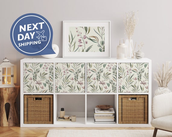 Green Floral Leaves 01 Ikea Kallax Decal Ikea Hack for Ikea Kallax Ikea Furniture Wall Stickers Furniture Upcycle Removable Decal Etsy