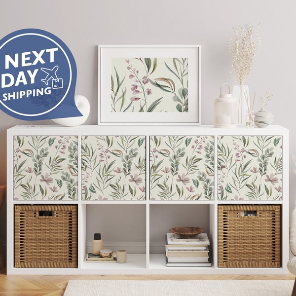 Green Floral Leaves #01 - Ikea Kallax Decal - Ikea Hack For Ikea Kallax - Ikea Furniture Wall Stickers - Furniture Upcycle - Removable Decal