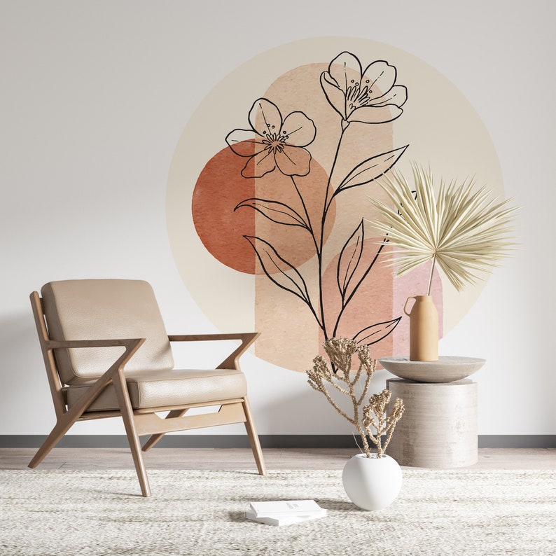 Circle Wall Decal Color Block Wall Sticker Boho Floral Etsy