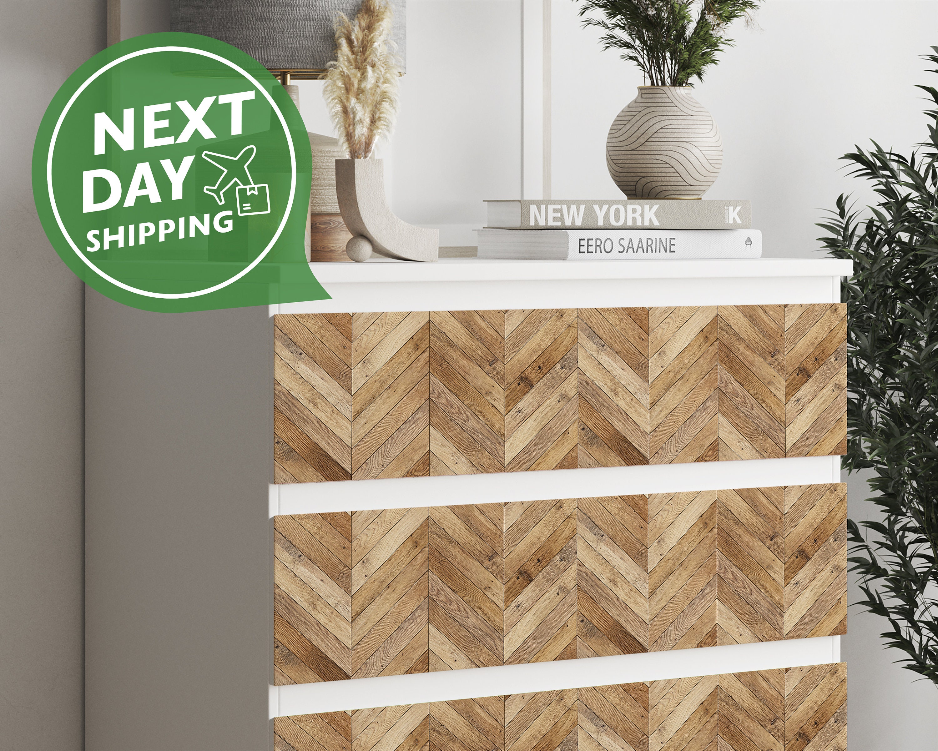 Wooden dresser overlays with chevron or herringbone pattern for IKEA® malm  furniture