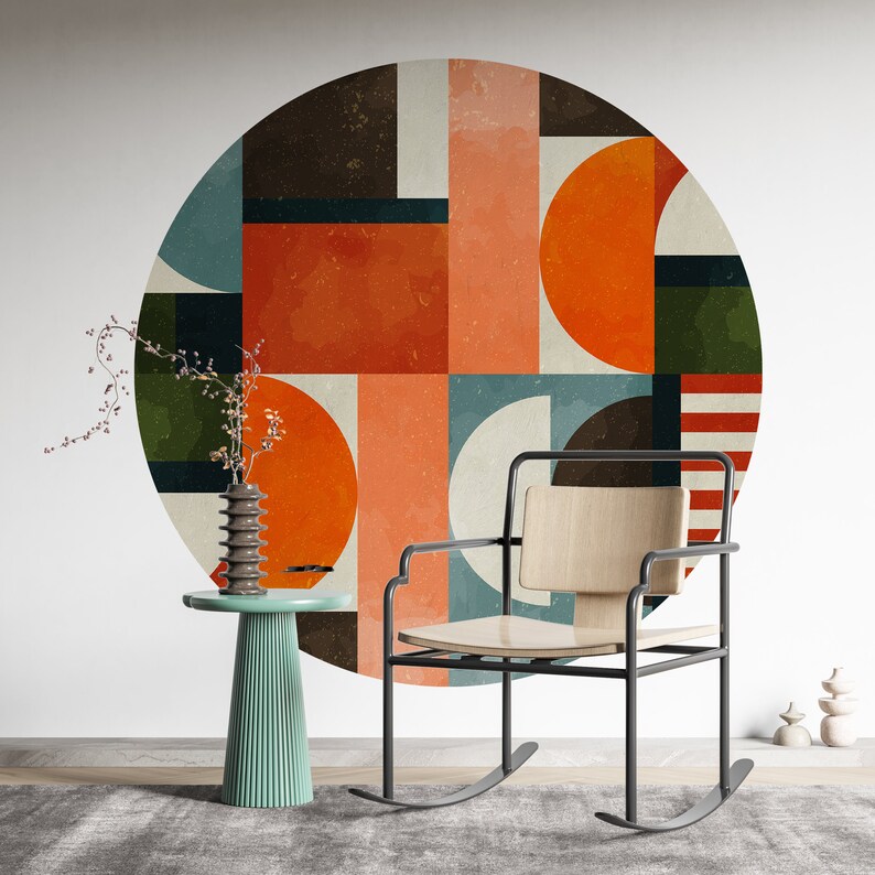 Circle Wall Decal Color Block Wall Sticker Abstract Circle Etsy