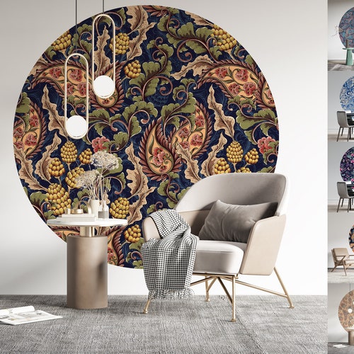 Circle Wall Decal Color Block Wall Sticker Floral Painting Etsy