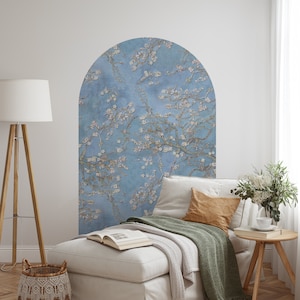 Chinoiserie Tree Mural | Blue Asian Floral Wall Decal | Boho Arch Wall Decal | Geometric Wall Art | Minimalistic Home Decor