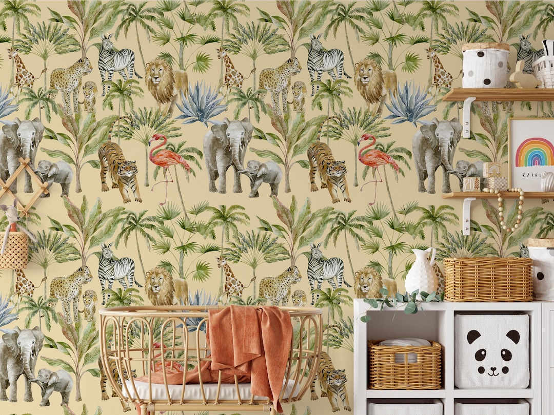 Wild Safari Peel and Stick Wallpaper, Jungle Wall Mural With Safari ...