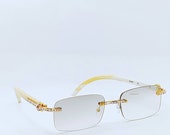Classic Vintage Retro Buffs Gold and Cream Marble finish with Clear lens