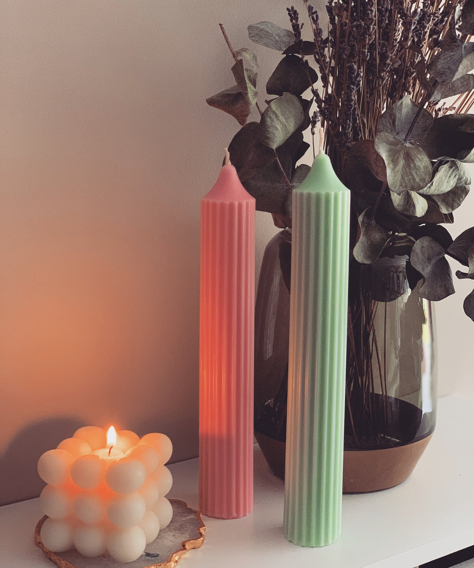 Large Pillar Candle Duo Ribbed Pillar Candle Pillar Soy Etsy