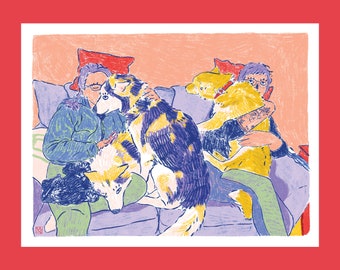 On The Couch Illustration art print on recycled paper