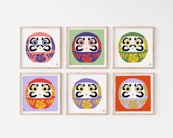 Pack of 6 Daruma Illustration art print on recycled paper