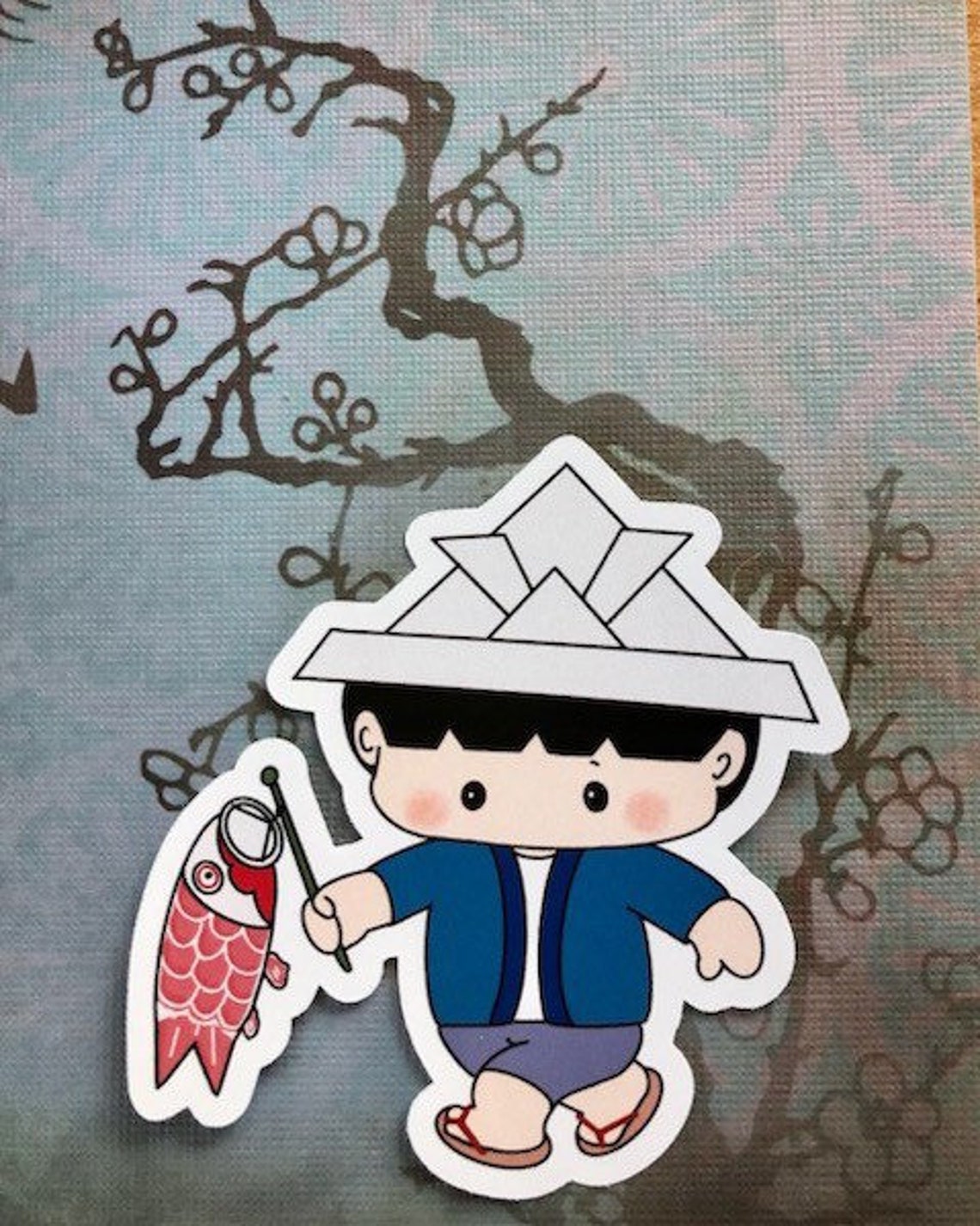 Boy W/ Samurai Hat & Koi japanese Boys Day Cute Kawaii Etsy