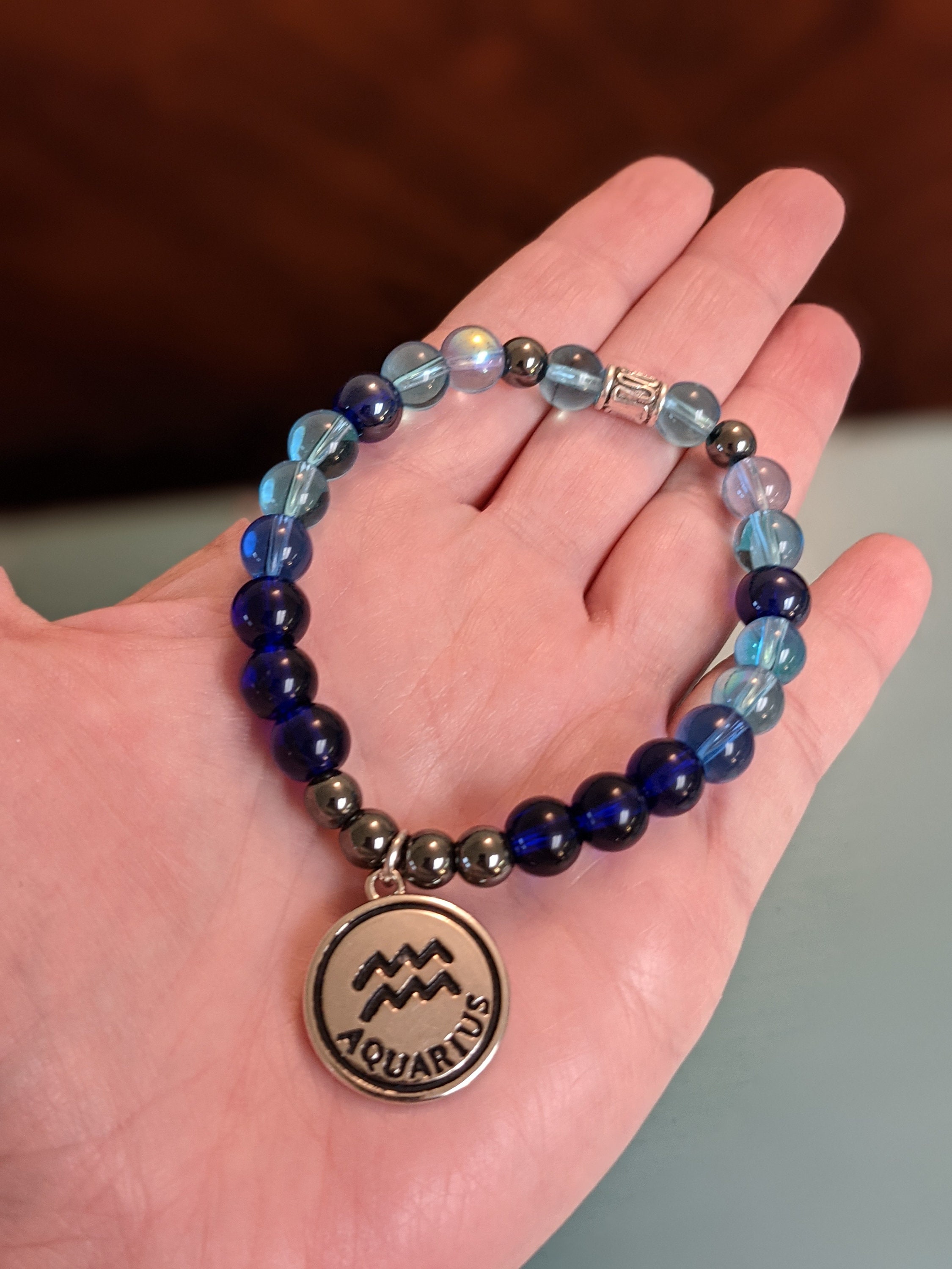 Women's zodiac beaded bracelet Aquarius stretch bracelet Etsy