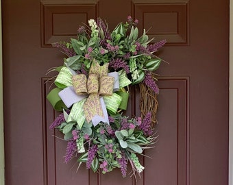 Purple everyday astilbe wreath for front door, gift for mom, everyday wreath for front door, housewarming gift, wreaths for everyday decor