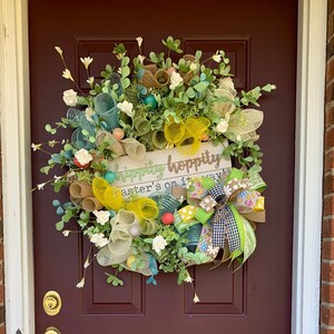 Easter wreath, Easter door decor, Easter front door, Easter egg wreath for front porch, Easter bunny wreath, outdoor Easter wreath, wreaths