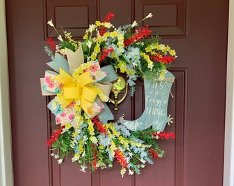 Everyday cowgirl wreath for front door, cowgirl boots, country front porch, farmhouse wreath for front porch, cowgirl decor, country porch