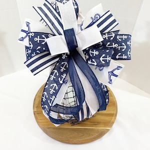Indoor/outdoor nautical anchor bow, blue and white anchor lantern bow, boating decor, nautical wreath bow, beach anchor decor, nautical bow