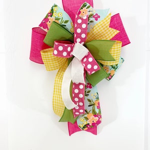 Indoor/ outdoor spring/summer bow, peach print bow, lantern bow, wreath bow, front door bow, lamppost bow, bow with polka dots, gingham bow