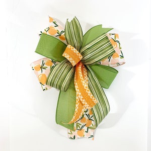 Indoor/outdoor peach print bow, lantern bow, wreath bow, gift bow, mailbox bow, front door bow, bow for vase, gift for her, peach decor