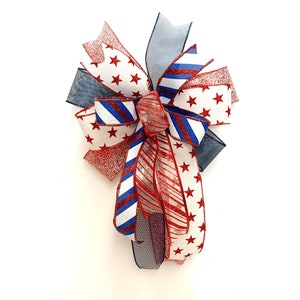 Indoor/outdoor patriot bow, red white and blue bow, Stars and Stripes bow, Fourth of July bow, patriotic decor, military decor, veteran gift