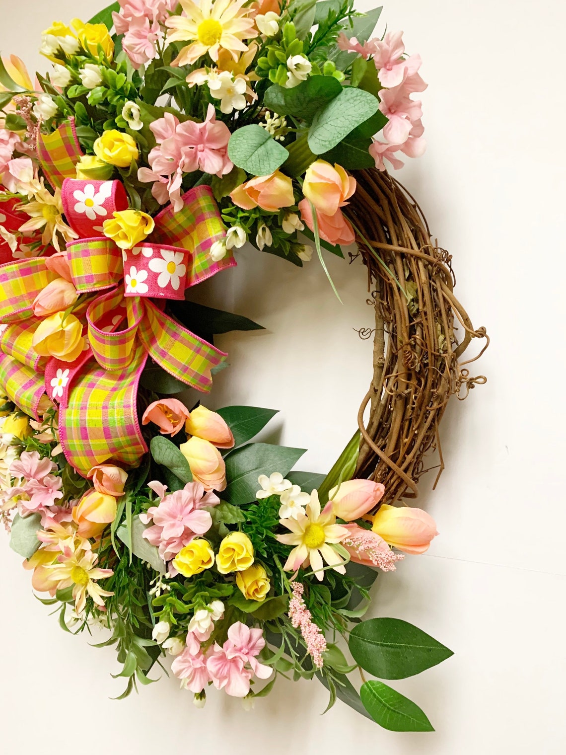 Gänseblümchen und Tulpe Kranz rosa Sommer jeden Zweig floral | Etsy