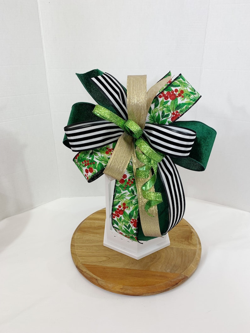 Indoor/outdoor Christmas Bow for Lanterns, Emerald Green Christmas Bow