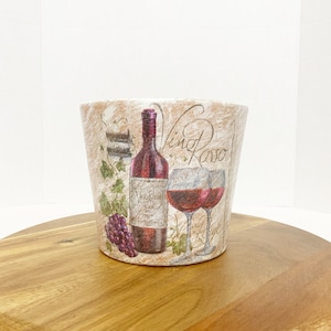 Decoupaged wine bottle garden planter, wine lovers decor, wine lovers gift, decoupaged flower pot, wine kitchen decor, housewarming gift