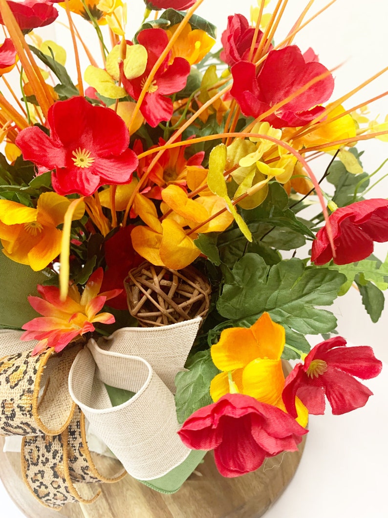 Fall Centerpiece Red and Yellow Floral Arrangement Rustic - Etsy