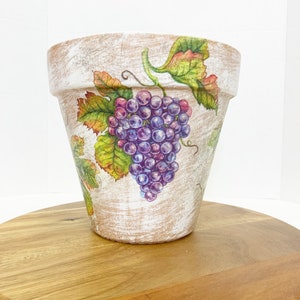 Decoupaged grapes garden planter, outdoor planter, decoupaged flower pot, wine cellar decor, wine lovers gift, decorated flower pot