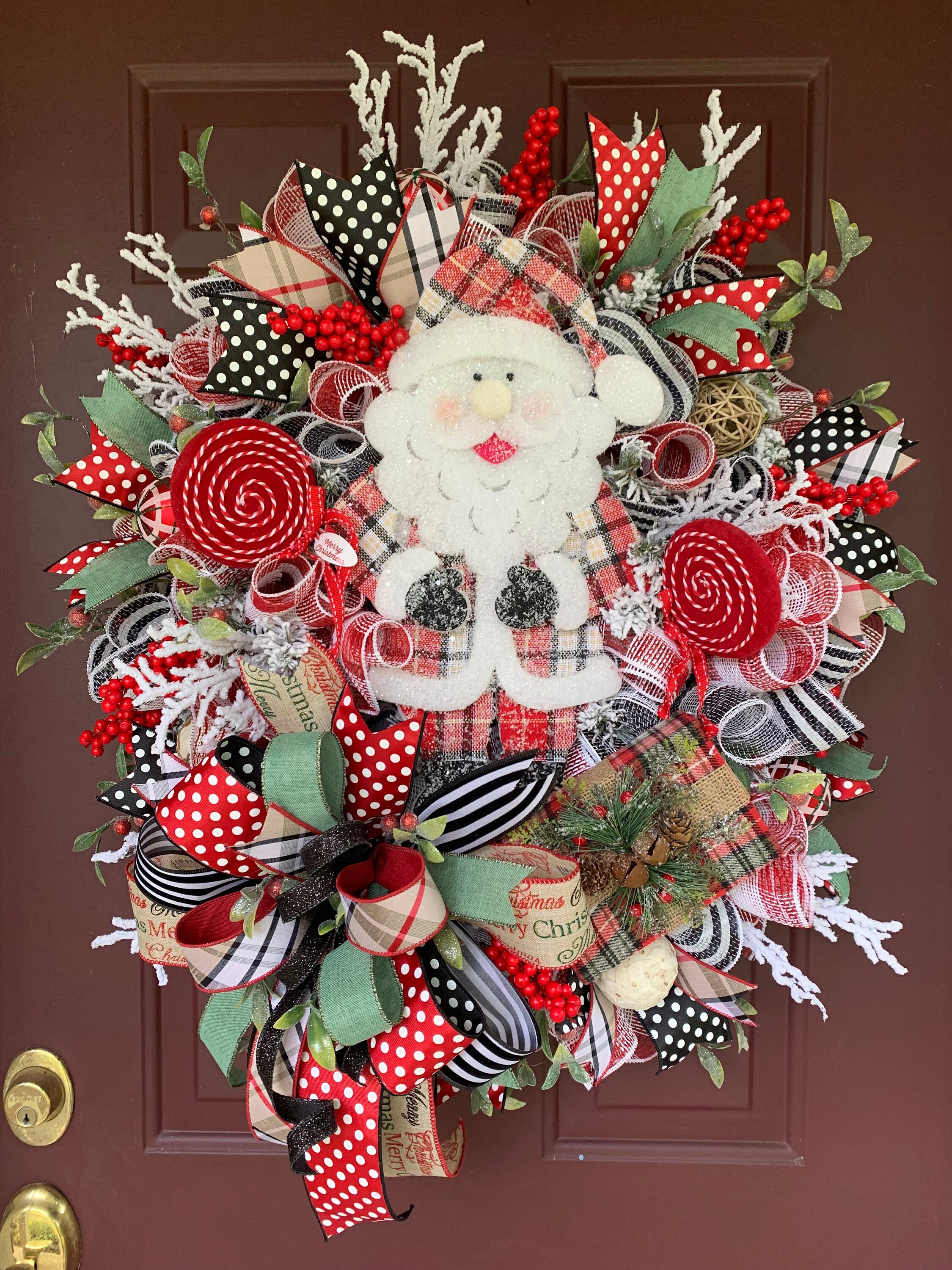 Frosted Santa Mesh Christmas Wreath for Front Door, Rustic Christmas ...