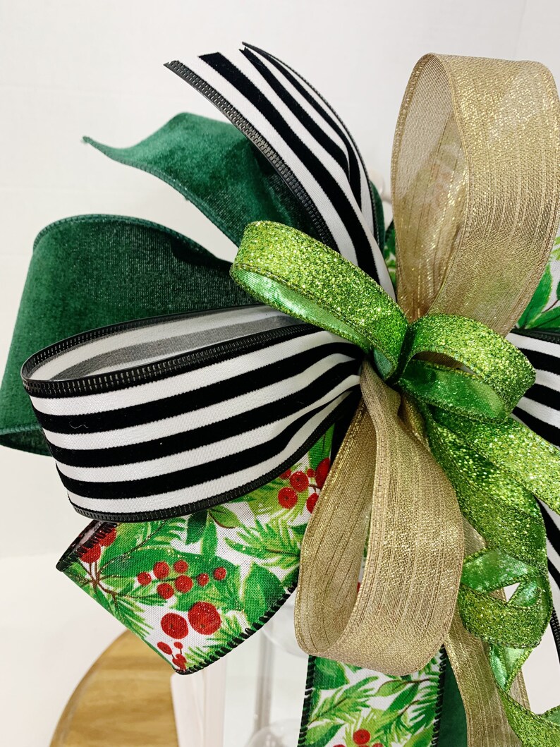 Indoor/outdoor Christmas Bow for Lanterns, Emerald Green Christmas Bow