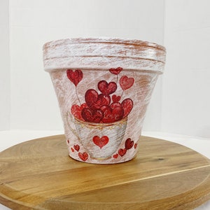 Decoupaged tea cup with hearts garden planter, Valentine’s Day flower pot, Valentine’s gift, gift for her, red hearts garden planter