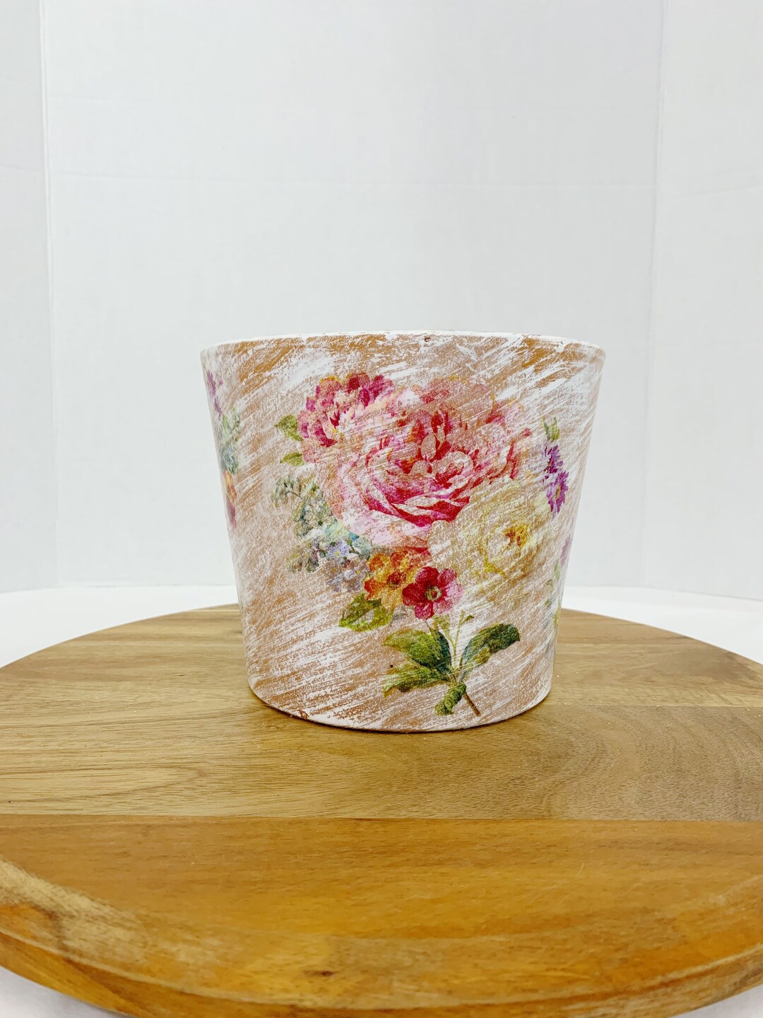 Decoupaged Peony Garden Planter, Decorated Flower Pot With Peonies