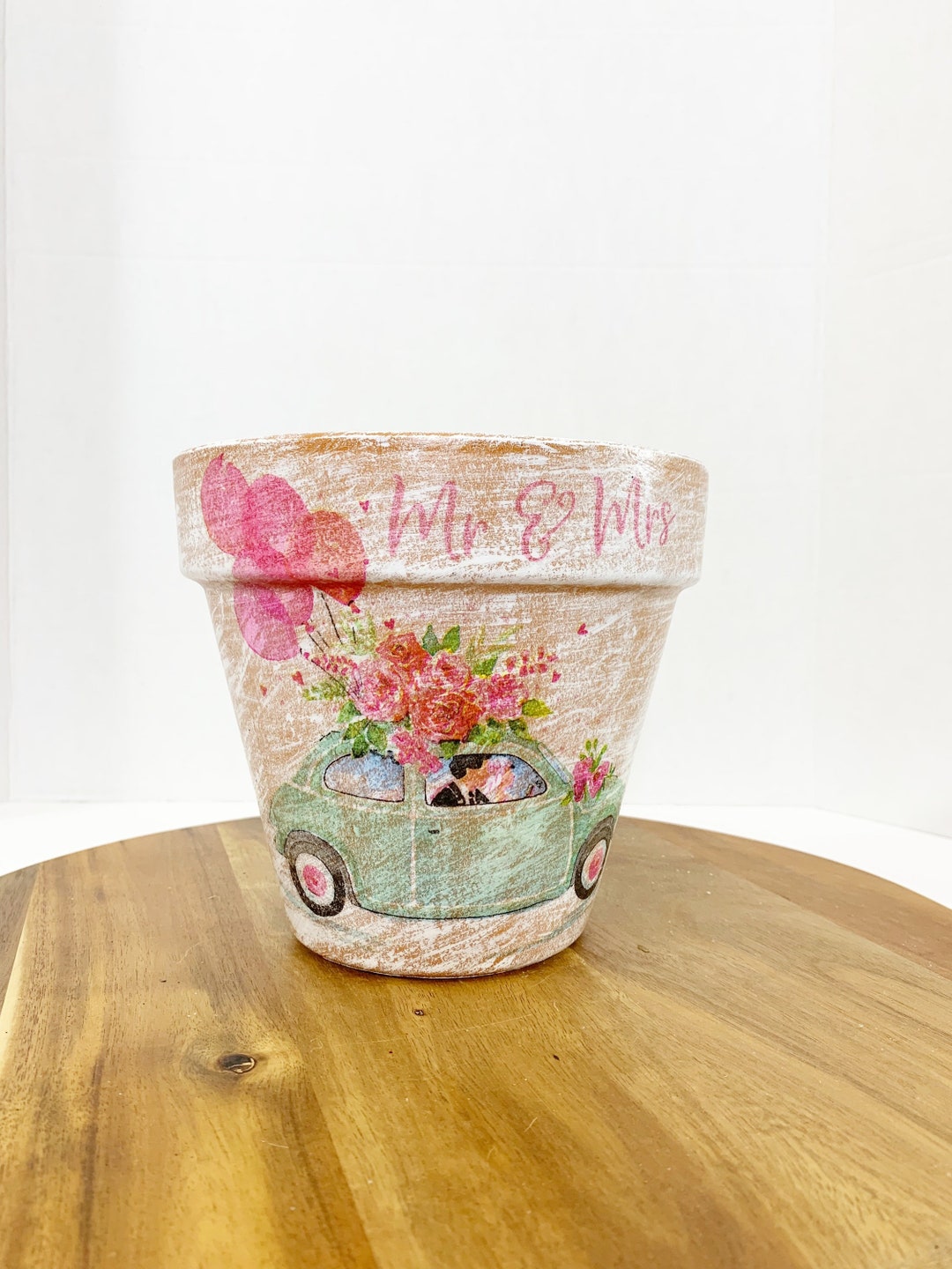 Decoupaged Wedding Garden Planter, Wedding Gift, Mr. and Mrs. Shower